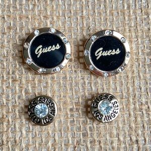 Guess pierced post round stud earrings in goldtone with rhinestones set of two